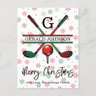 Cartão Postal Monograma de Golfe Design de Natal e Feriados