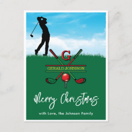 Cartão Postal Monograma de Golfe Design de Natal-Férias Alegre