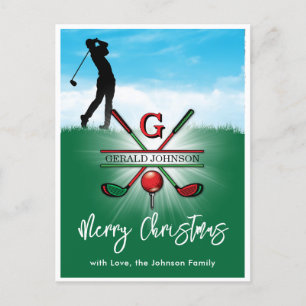 Cartão Postal Monograma de Golfe Feliz Natal - Design de Férias