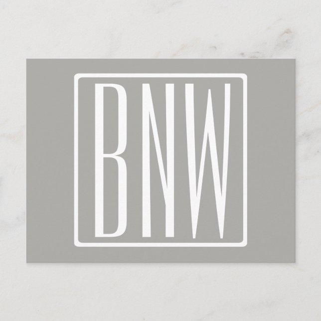 Cartão Postal Monograma de Iniciais | Branco Sobre Cinzas Leves (Frente)
