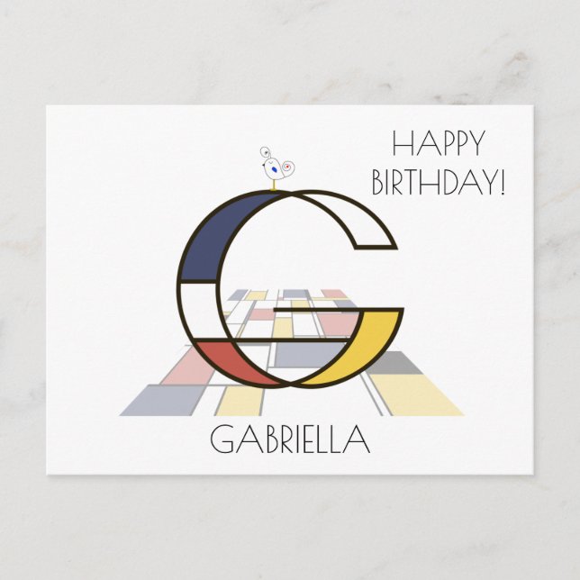 Cartão Postal Monograma do Estilo de Arte Moderna. Letra G (Frente)