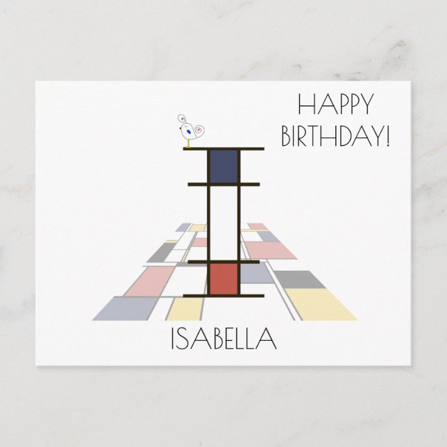 Cartão Postal Monograma do Estilo de Arte Moderna. Letra I (Frente)