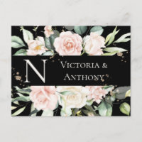 Monograma Floral Preto Save the Date Aquarela