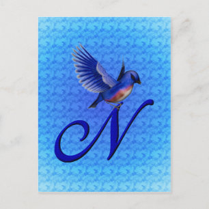 Cartão Postal Monograma Inicial Bluebird Elegante N