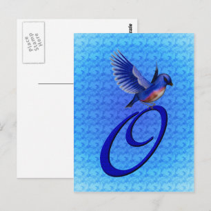 Cartão Postal Monograma Inicial O Elegante Pássaro Azul