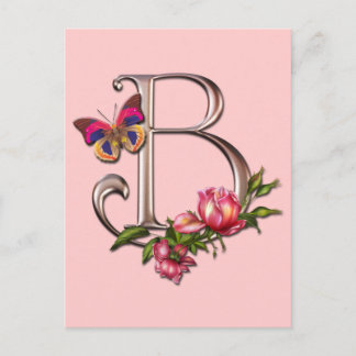 CARTÃO POSTAL MONOGRAMA - LETRA B COM ROSAS E BOTÃO