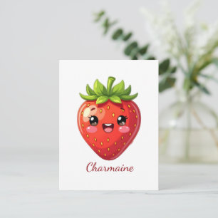 Cartão Postal Monograma morango kawaii fofo