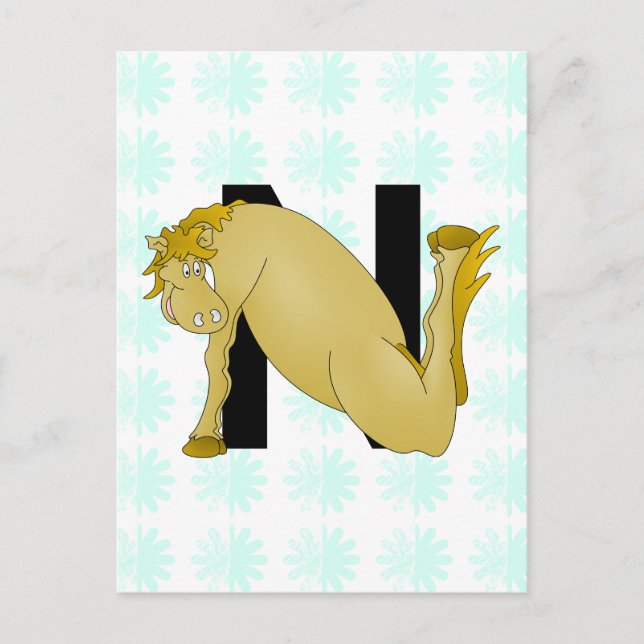 Cartão Postal Monograma N Cartoon Horse Personalizado (Frente)