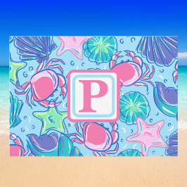 Cartão Postal Monograma Praiano Preparado Conchas Rosa Caranguej