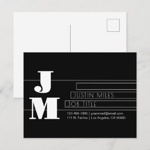 Cartão Postal Monograma Preto e Branco Retro-moderno Personalizá
