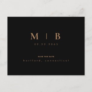 Cartão Postal Monograma Simples Dourado Preto Save the Date