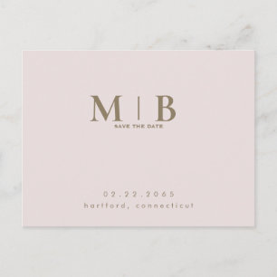 Cartão Postal Monograma Simples Elegante Rosa Salvar a Data