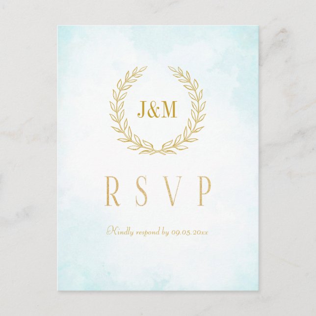 Cartão Postal Monograma Turquoise Weding Meal Choice RSVP (Frente)