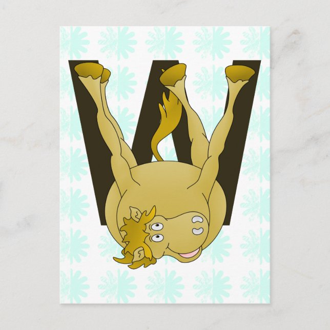 Cartão Postal Monograma W Engraçado Pony Personalizado (Frente)