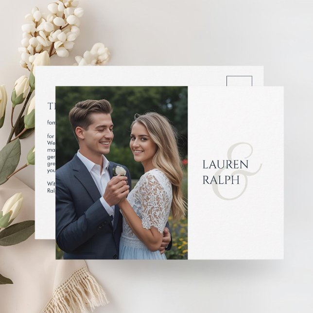 Cartão Postal Monogrammed Chic Elegant Couple Photo Thank You (Criador carregado)