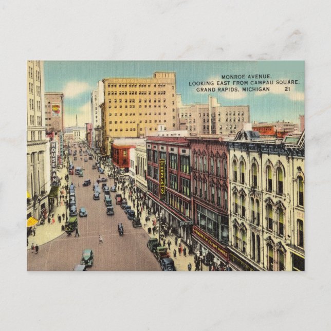 Cartão Postal Monroe Avenue, Grand Rapids, Michigan (Frente)