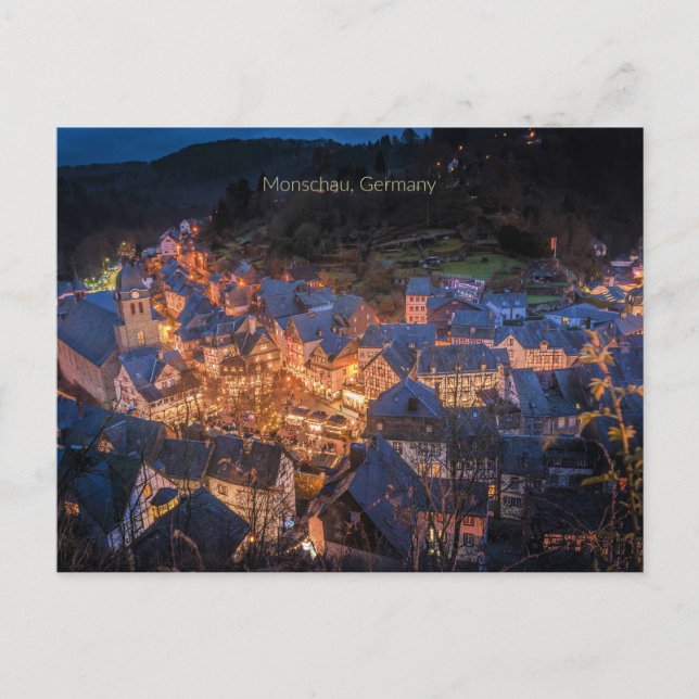 Cartão Postal Monschau, Alemanha, estação festiva, (Frente)
