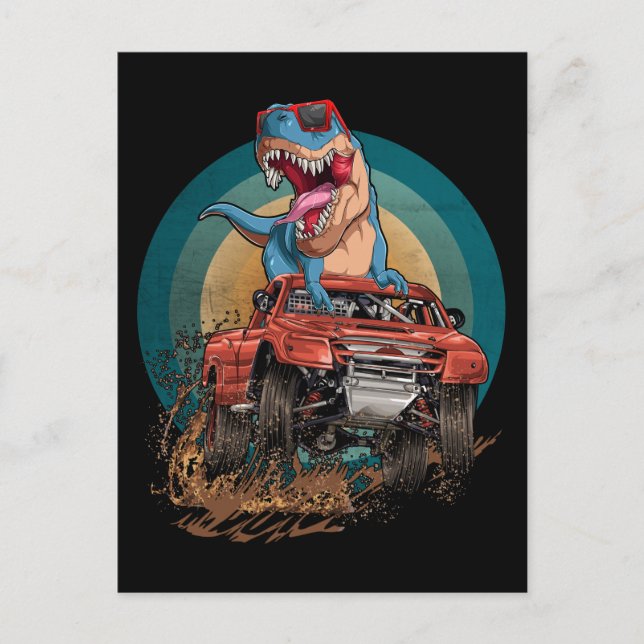 Cartão Postal Monster Truck Trex Dirt Race Dinossauro (Frente)