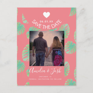 Cartão Postal Monstera Aquarela Rosa Postcard de Save the Date