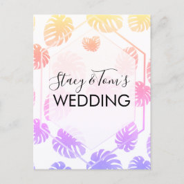 Cartão Postal Monstera Colorida Desenho à Mão Botânica Casamento