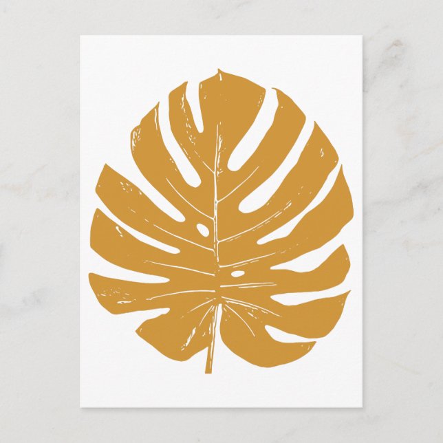 Cartão Postal Monstera Leaf Nature Desenho em Amarelo de Mostard (Frente)