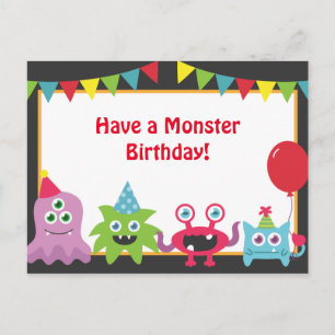 Cartão Postal Monstrinho Fofo Feliz Aniversário