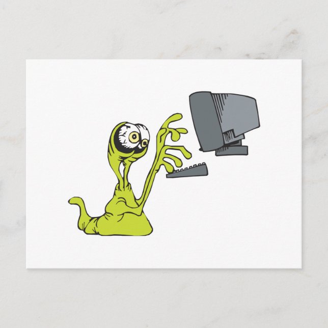 Cartão Postal monstro alienígena blob digitando em computador ve (Frente)