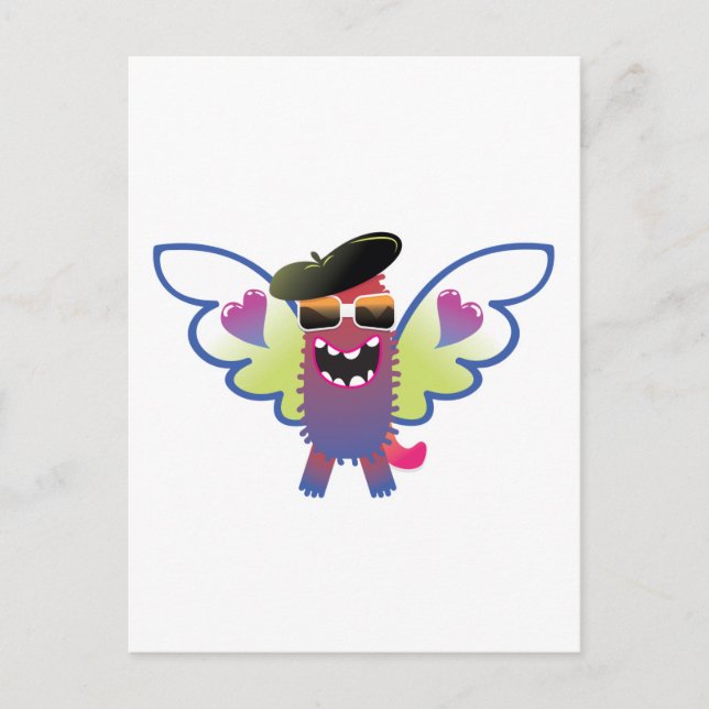 Cartão Postal monstro anjo hippie psicodélico (Frente)