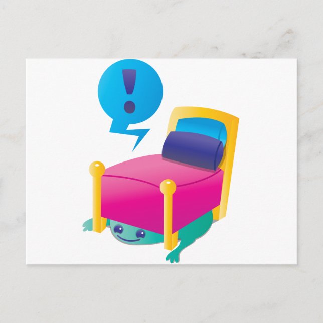 Cartão Postal monstro ASSUSTADOR espreitando debaixo da CAMA (Frente)