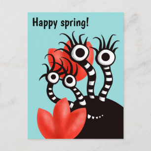 Cartão Postal Monstro Bonito Com Tulipas De Abstrato De Quatro O
