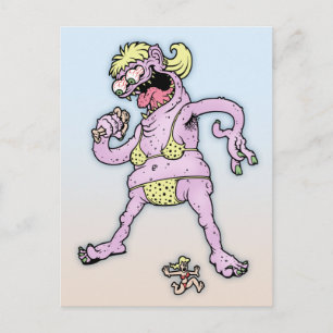 Cartão Postal Monstro de Bikini Amarelo Roxo