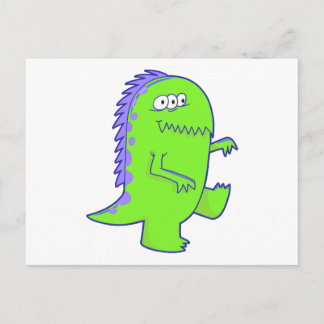 Cartão Postal monstro de dino verde de três olhos