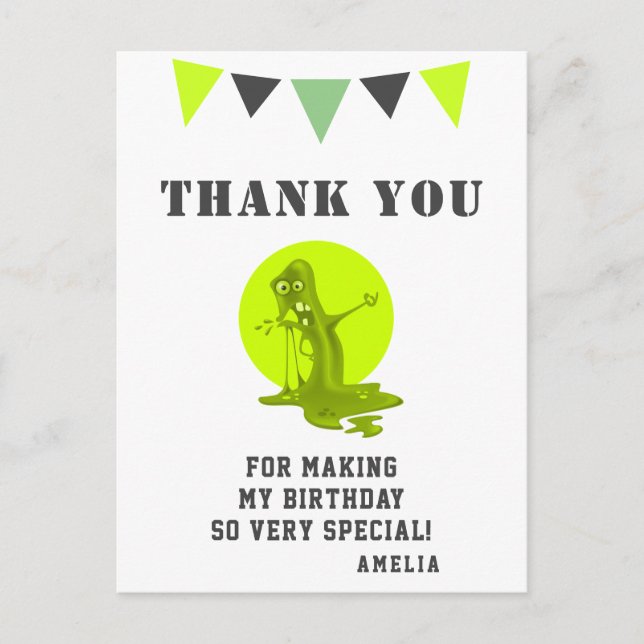 Cartão Postal Monstro de Lama Verde Sinistro Agradecimento de An (Frente)