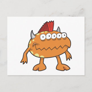 Cartão Postal monstro de topete laranja muitos olhos