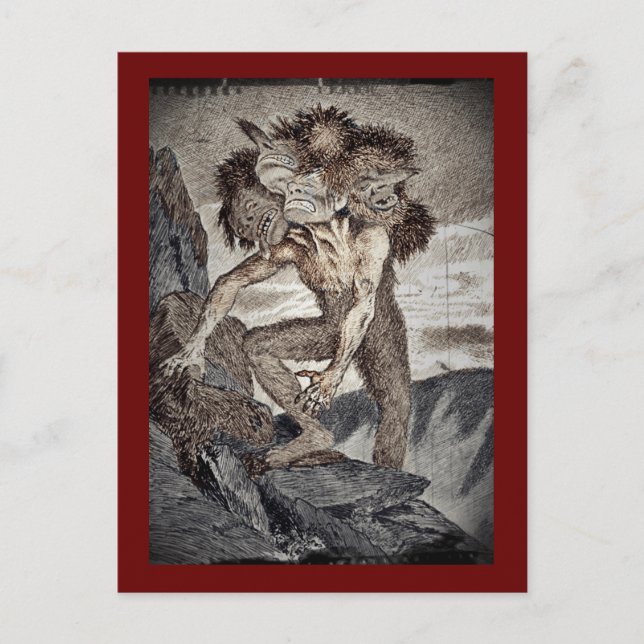 Cartão Postal Monstro de três cabeças (Frente)