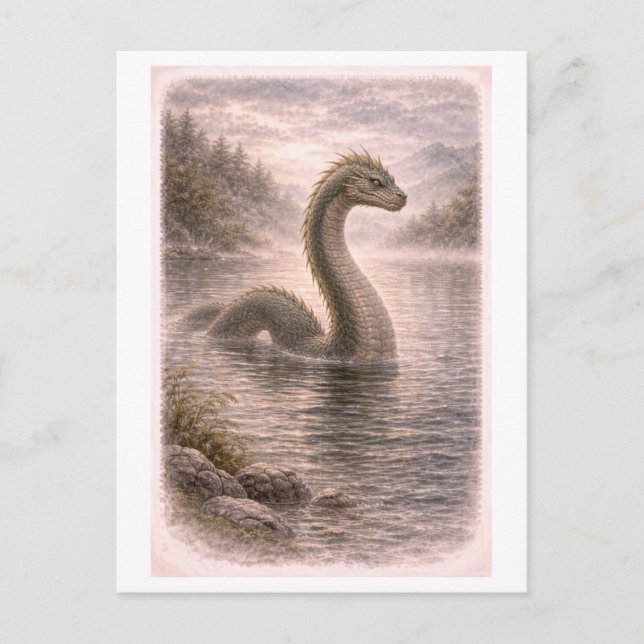 Cartão Postal Monstro do Lago Ness em estilo retrô (Série de Mit (Frente)