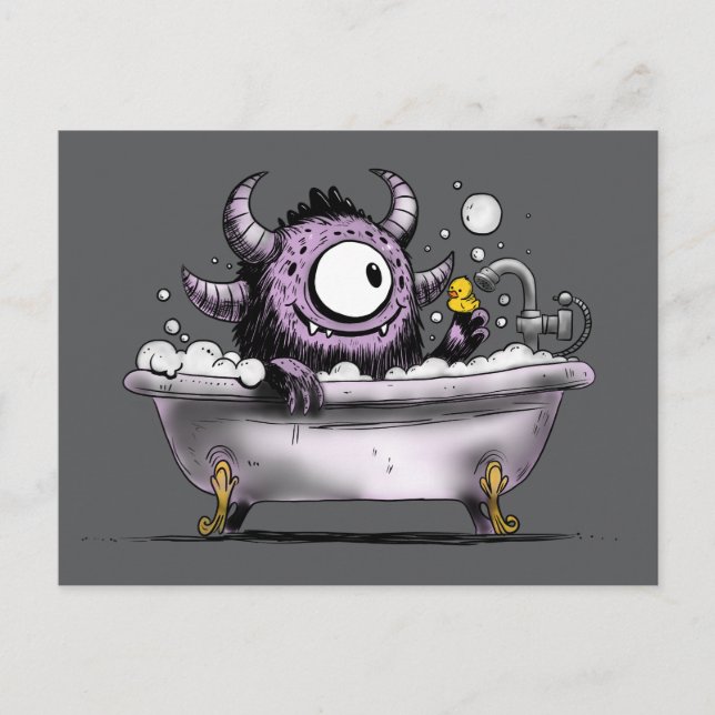 Cartão Postal Monstro em Bubble Bath (Frente)