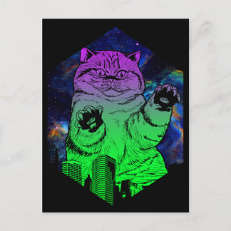Cartão Postal Monstro Gigante Ataques Catzilla Cat Skyline