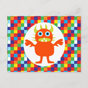 Cartão Postal Monstro Laranja Engraçado Criatura Blocos de Cores