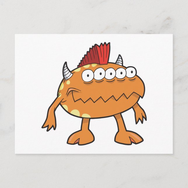 Cartão Postal monstro laranja mohawk muitos olhos (Frente)