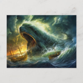 Cartão Postal Monstro Marinho Emergindo das Ondas Pintura Fantas