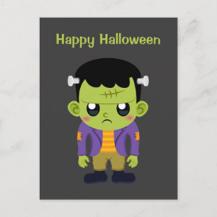 Cartão Postal Monstro verde de Frankenstein Feliz Halloween