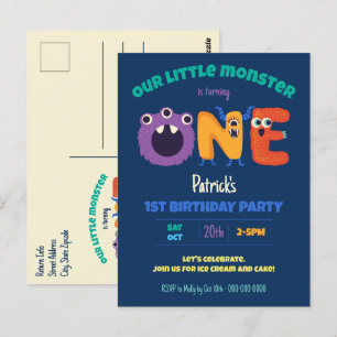 Cartão Postal Monstros do Alfabeto 1º Aniversário Nosso Pequeno 
