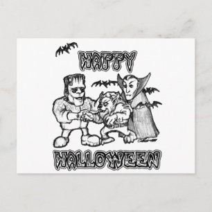 Cartão Postal Monstros Engraçados - Halloween