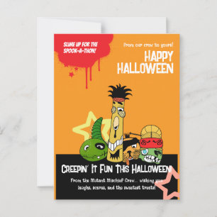 Cartão Postal Monstros Engraçados Zombies Halloween Design