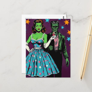 Cartão Postal Monstros Verdes de Halloween