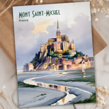 Mont Santo-Michel France Viagem Vintage Watercolor