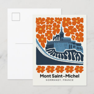 Cartão Postal Mont Santo Michel Normandy França viagem floral