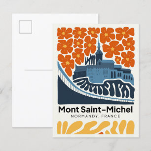 Cartão Postal Mont Santo Michel Normandy França viagem floral