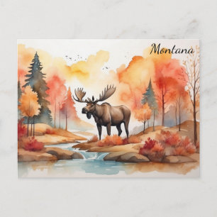 Cartão Postal Montana Outono Natureza Aquarela Alce Viagem